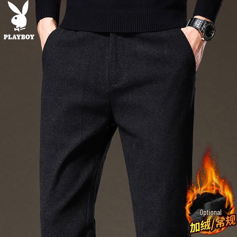 

PLAYBOY Men s Autumn/Winter Straight Fit Casual Trousers 32