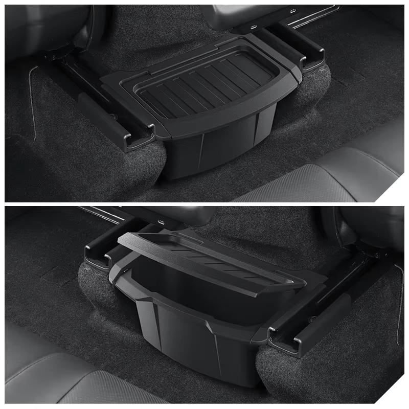 For Tesla Model Y Juniper 2025+ Rear Seat Organizer, TPE Behind Center Console Storage Box - Durable Waterproof Bin
