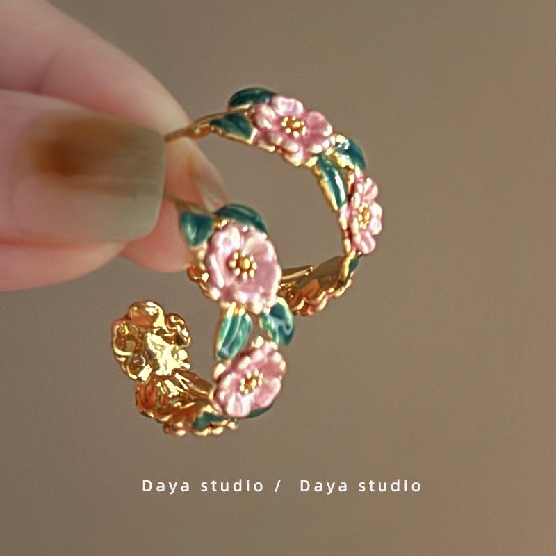 Romantic French Drip Glaze Rose Earrings: Elegant, Trendy, Fairy-Inspired Hoops