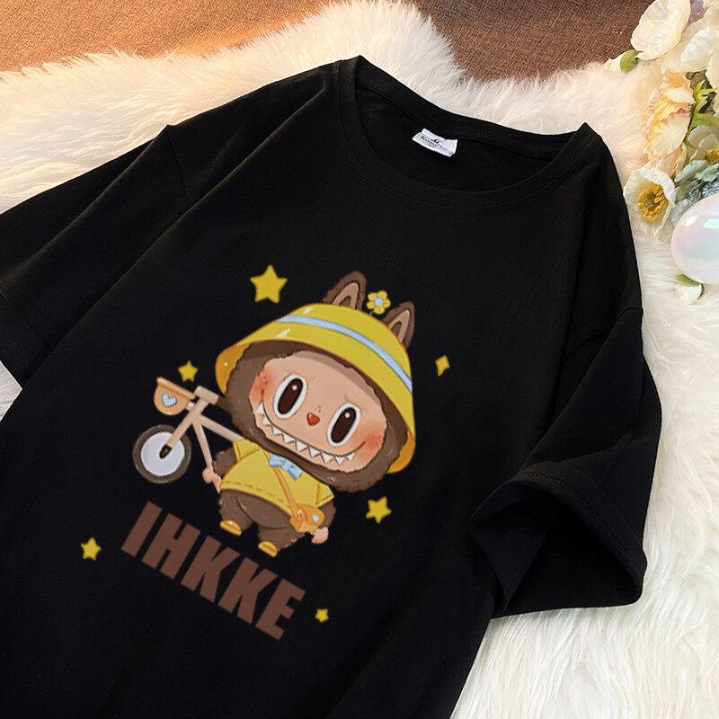 

Футболка Labubu Унисекс Модная футболка в корейском стиле Свободная футболка оверсайз с коротким рукавом и круглым вырезом 3XL