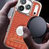 Luxury Crocodile-Patterned Leather Magsafe Case For iPhone 17 16 15 14 13 12 11 Pro Max 17Air With Folding Stand Flannel Lining