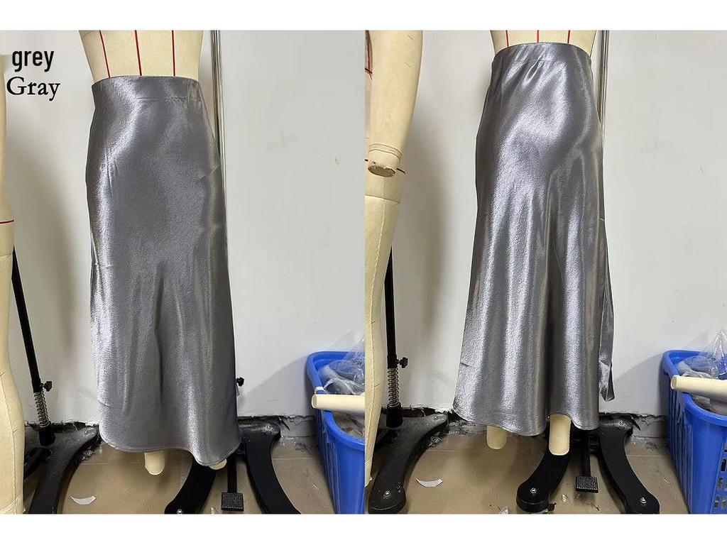 Women's Satin Acetate Light Luxury Elegant Skirt for Spring, Summer, and Autumn