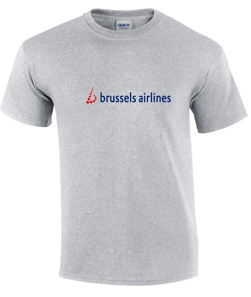 Brussels Airlines Red Blue Logo Belgium Aviation Geek Sport Gray Cotton T-Shirt S