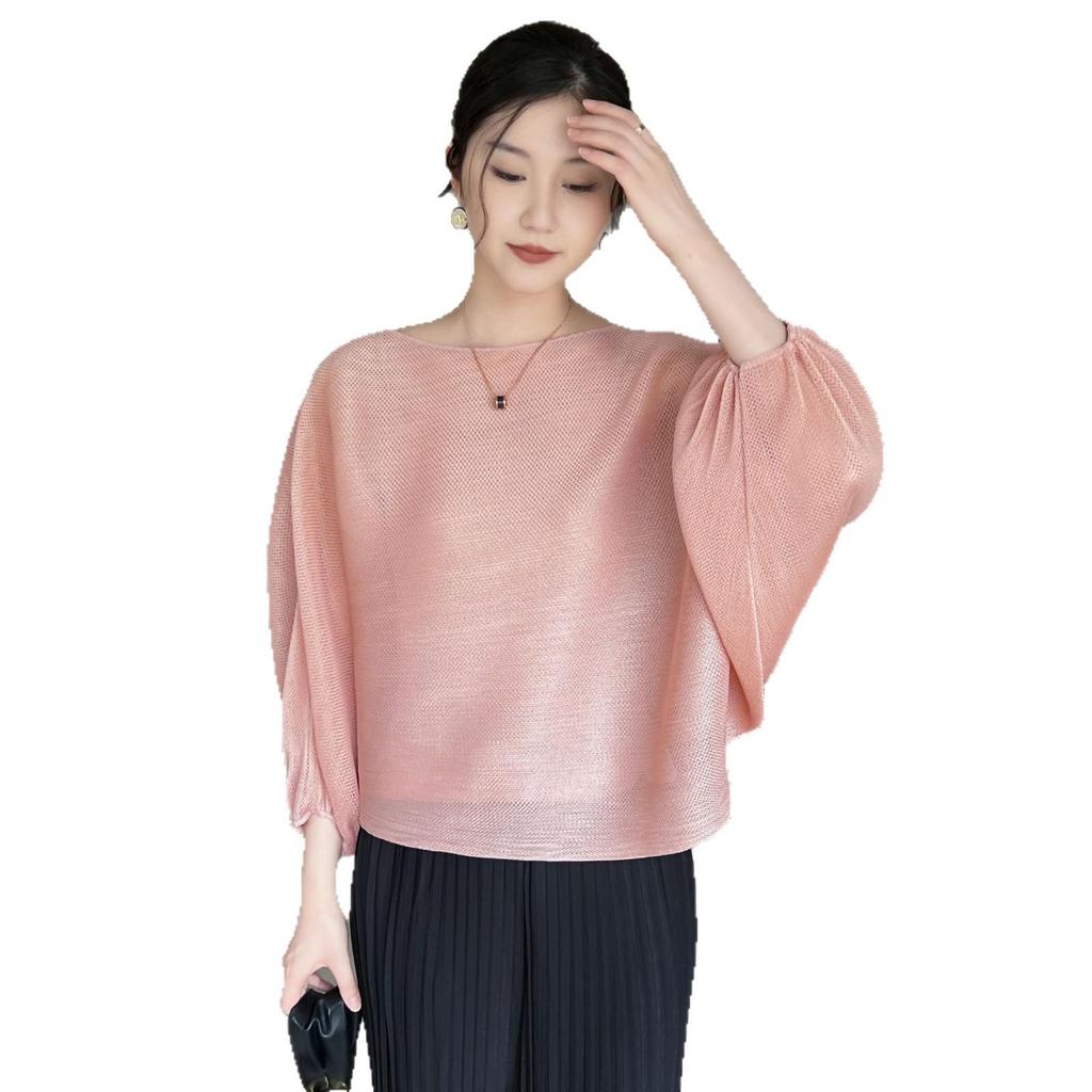 Early Spring High-End Pleated Batwing Sleeve Mesh Top - Japanese Korean Casual Sweet Style