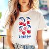 T-shirt imprimé cerises dessin animé pour femme, haut décontracté à col rond et manches courtes, Harajuku, tendance été pour femme, haut de vacances