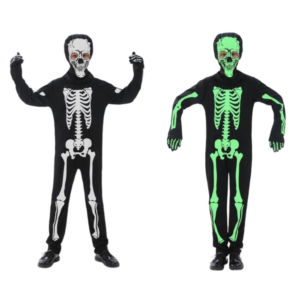 In the Dark Halloween Skeleton Costume with Light Up Eyes for Adults Unisex Party Outfit