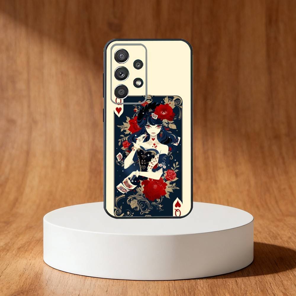 Queen of Hearts Playing Card Phone Case For Samsung S25,S24,S21,S22,S23,S30,Ultra,S20,Plus,Fe,Note,10,9,5G Black Cover