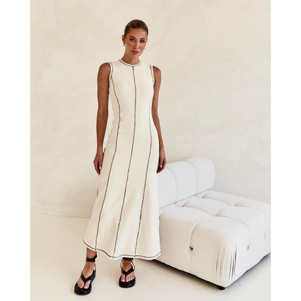 European and American Women's Clothing New Y2K Design Sense Knitted Dress Fashion Round Neck Sleeveless Retro Slim Dress