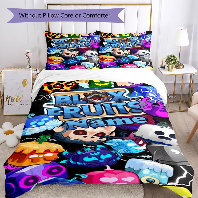 3pcs Custom Name Blox Fruits Bedding Set Duvet Cover Closure Includes 1 Duvet Cover & 2 Pillowcases, Soft and Comfortable for All Seasons.