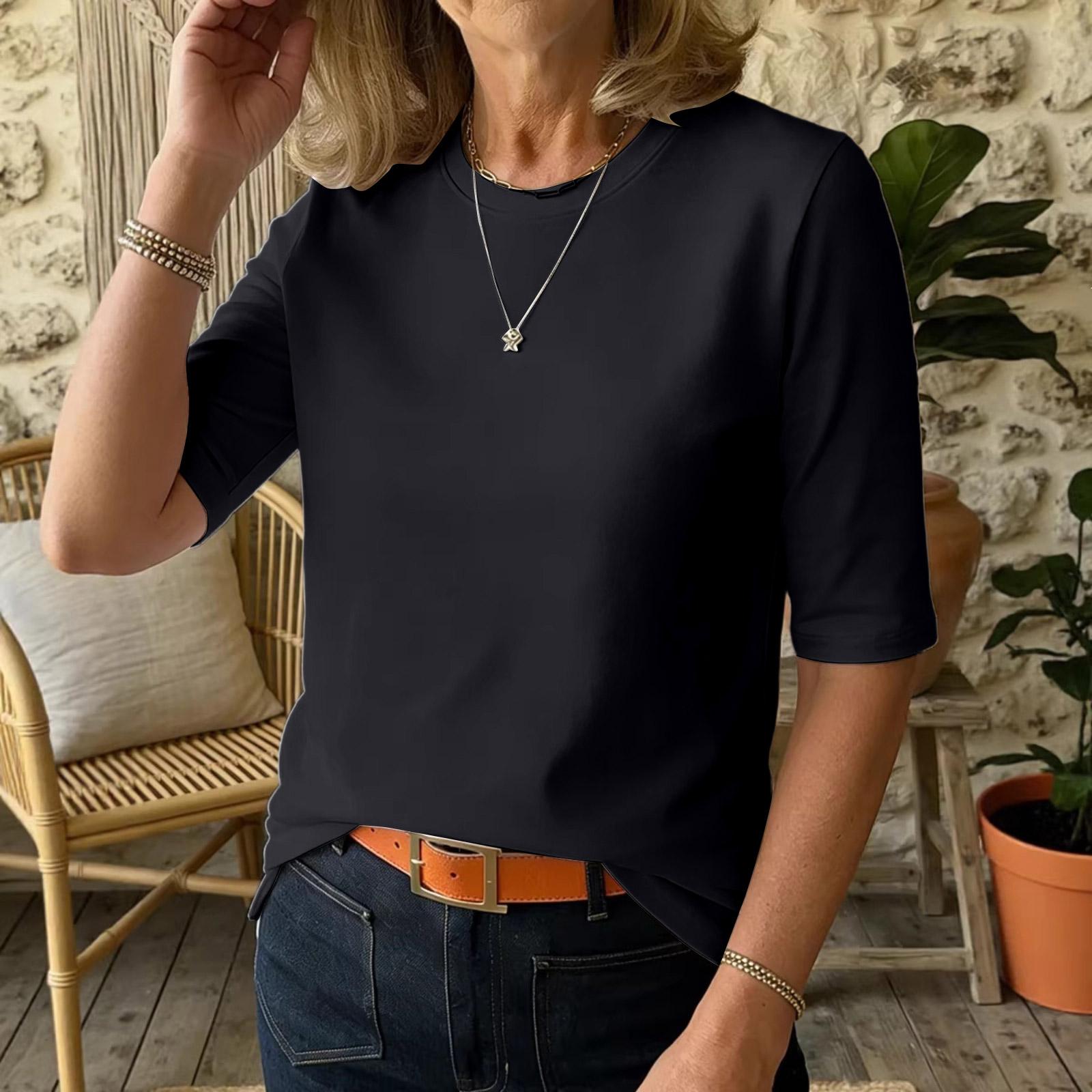 

Women’s Casual Crew Neck Shoulder Short Sleeve Top Suitable for Layering or Wearing Alone Comfortable Fit L чёрный