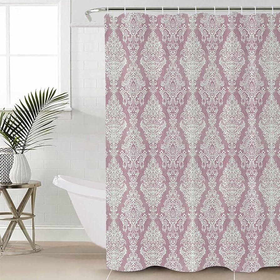 Golden Baroque Symmetrical Shower Curtain, Paisley Bohemian Tribal Ethnic Damask Ornament Luxury Design Bathroom Shower Curtain