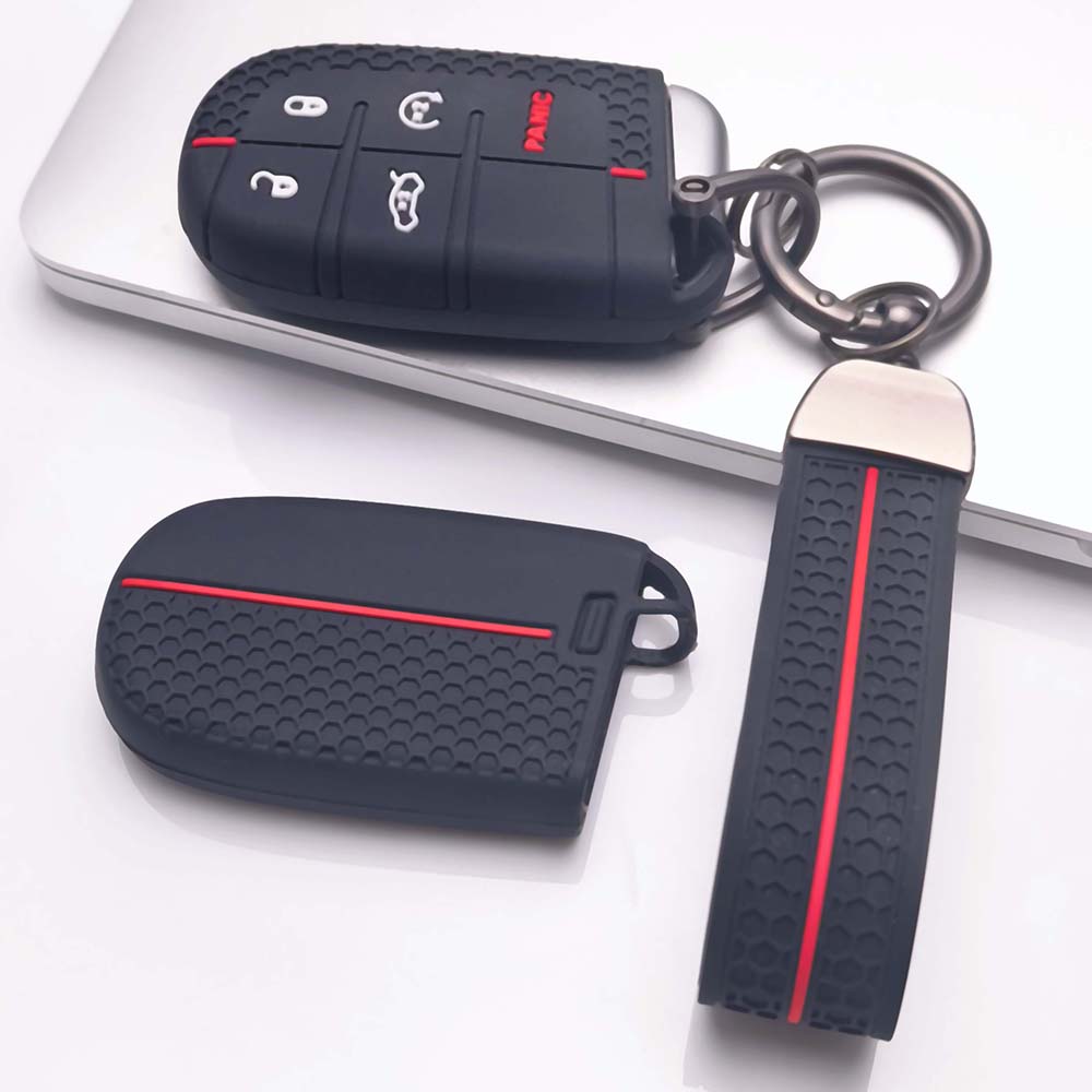 Key Cover for Jeep cherokee challenger charger durango grand journey 300 pacifica with Keychain Anti-Scratch Guard Shockproof Protection