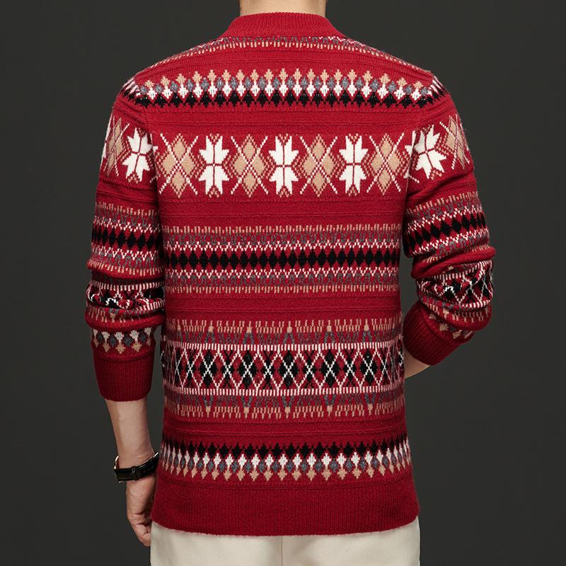 Unisex Striped Jacquard Wool Sweater - Thick, Versatile & Warm for Autumn/Winter