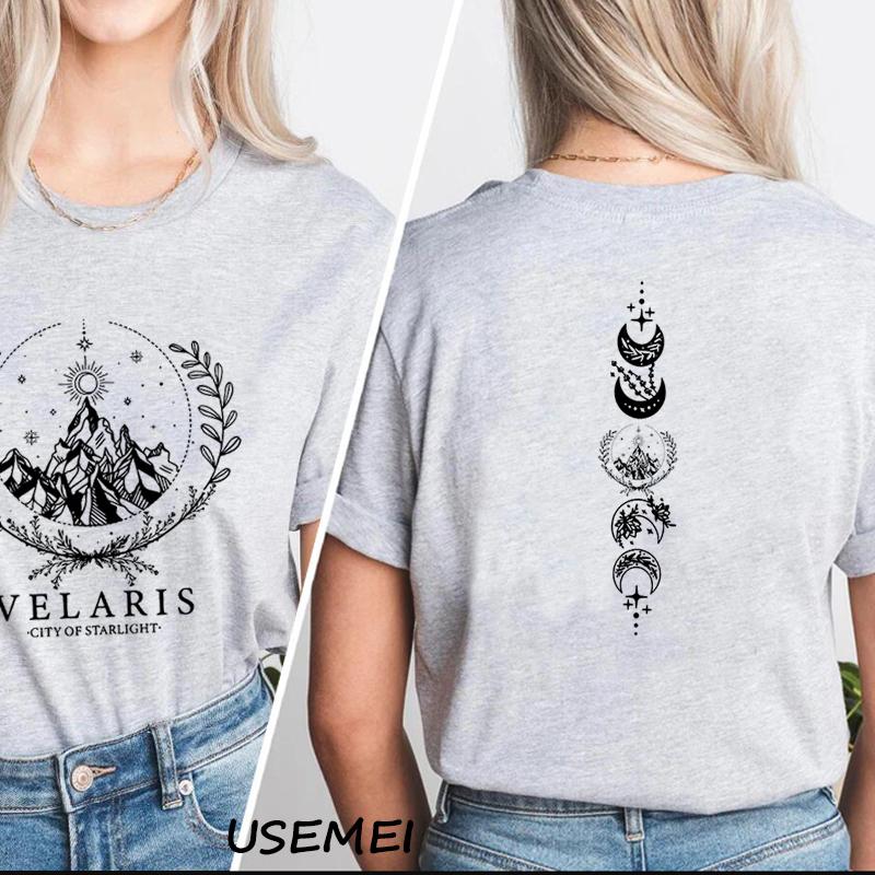 Velaris Stjärnljusets Stad ACOTAR T-shirt Bomull Kortärmad Boknördig Grafiskt Tryckt T-shirt Dam Bomull Kortärmade T-shirts