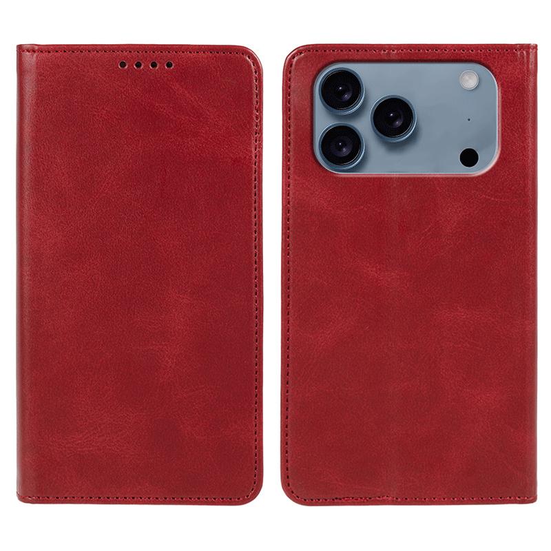 For iPhone 17 Pro Case Strong Magnetic PU Leather Phone Cover Calf Texture