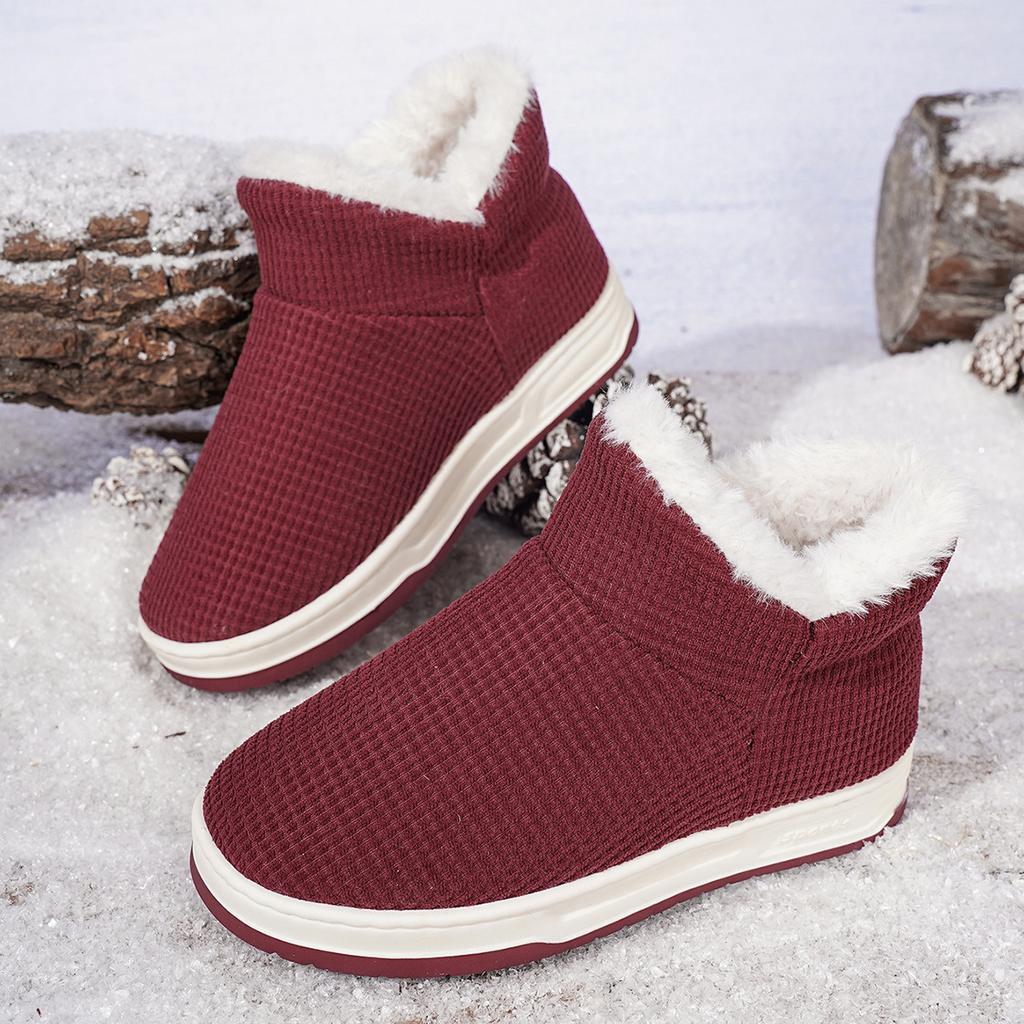 Men's and women's soft sole winter warm fur one snow boots padded lined ankle boots non-slip casual cotton shoes