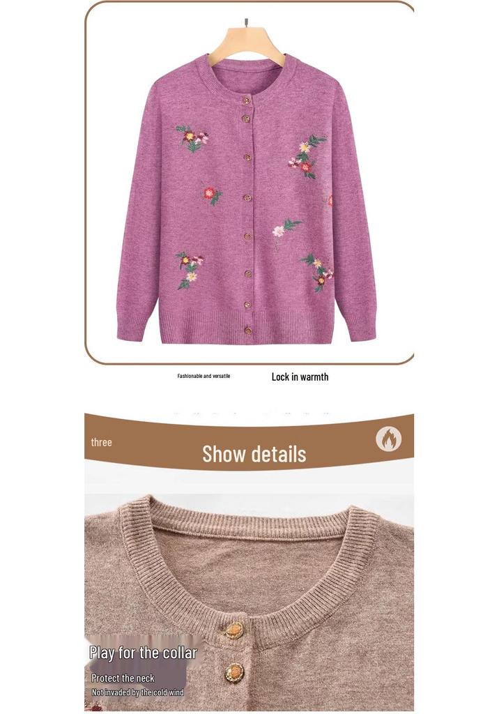 Grandma's Embroidered Knitted Cardigan for Middle-Aged and Elderly Ladies - Spring/Autumn Sweater Jacket for Women.