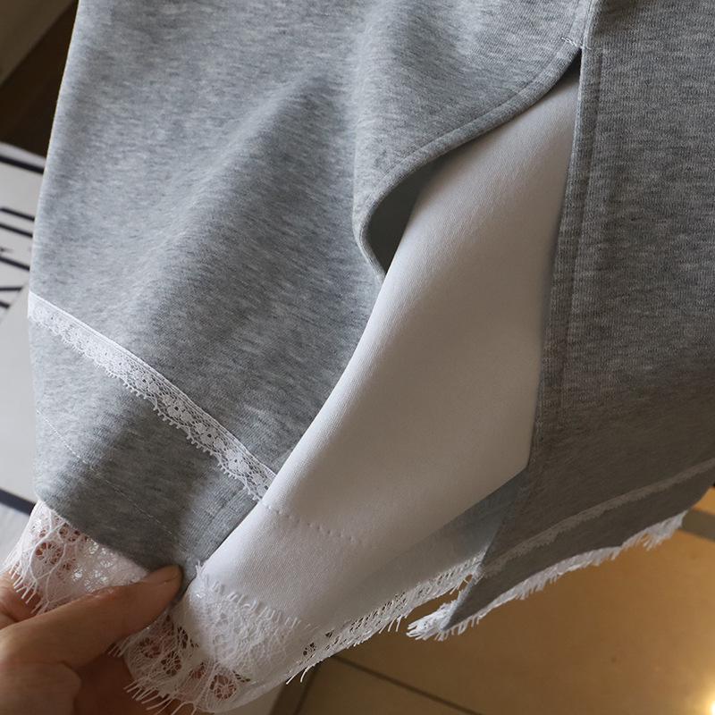 Bi Zheng 2025 Korean Style Lace Trim Slimming Midi Skirt with Slit for Women