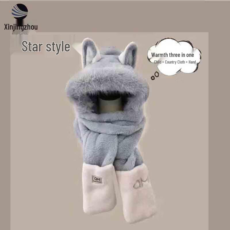 Пушистый зимний комплект: шарф, перчатки и шапка для катания на лыжах