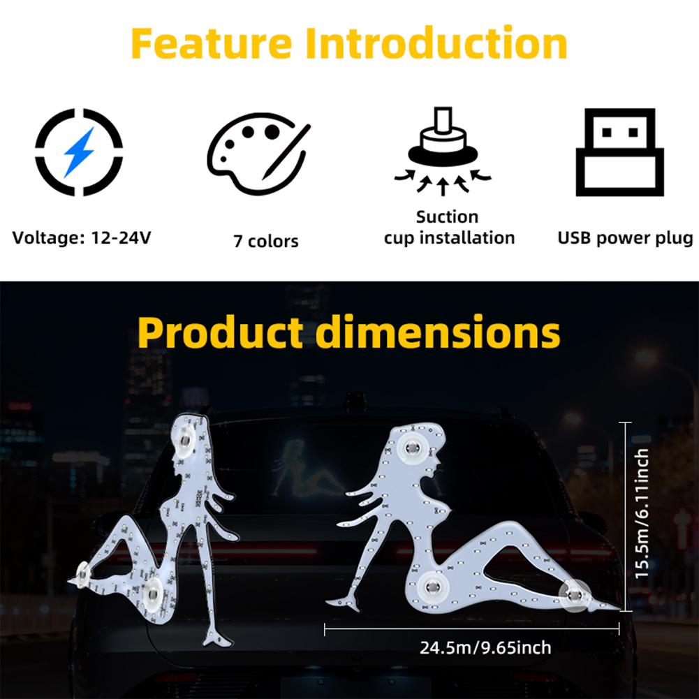 Funny USB Beauty Girl LED Light Car Rear Windshield Decorative Light High Brightness Wick Car Spoof Decoration