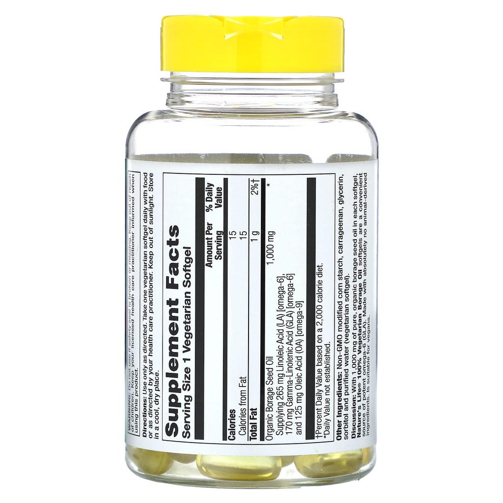 Nature's Life Veggie Borage Oil, Veggie Softgels, 60 Softgels (1,000Mg Per Softgel)