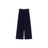 Women's Plus Size Dark Blue Retro Wide-Leg High-Waisted Jeans - Autumn/Winter Straight-Leg Floor-Length with Plush Lining