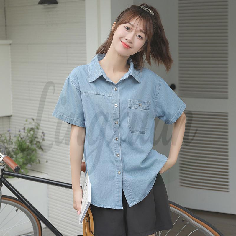 

Women s Retro Short Sleeve Denim Shirt - 2026 Spring/Summer Fashion Niche Layering Top Design Medium