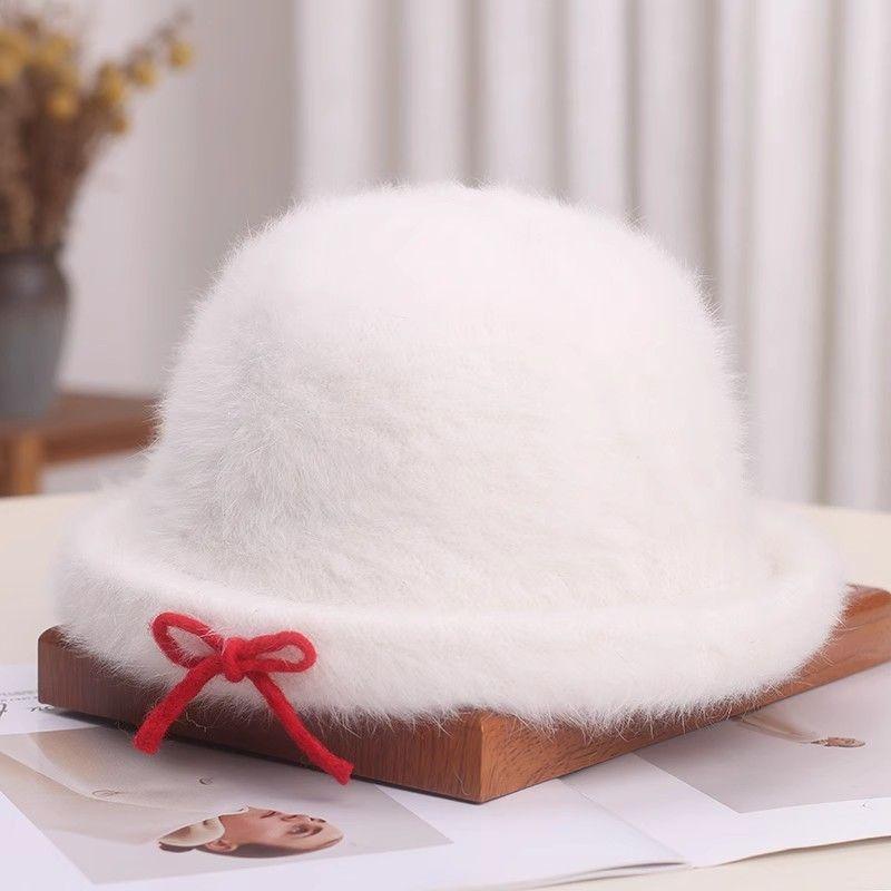 Women’s Hat Fall and Winter Rabbit Fur Heattech Curled Bucket Hat Sweetbowsstuffed Basin Hat Fashion Top Hat