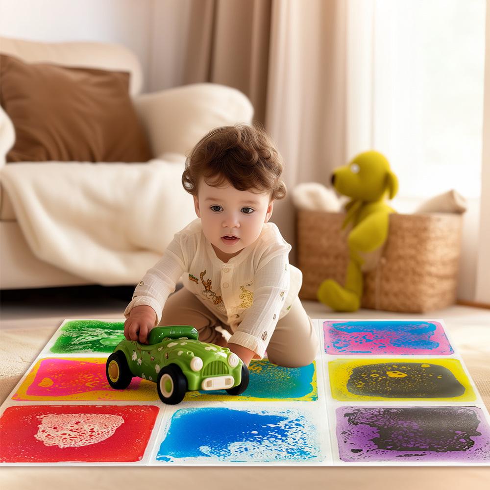 50cm Liquid Color Floor Tiles: Sensory & Puzzle Mat for Kids