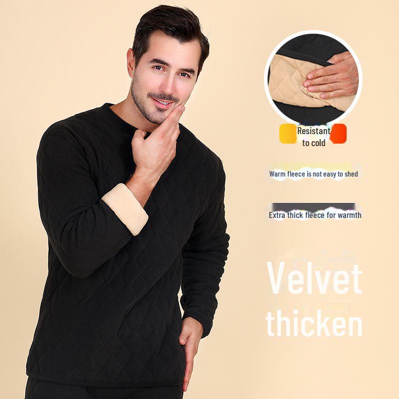 Set de lenjerie termică pentru bărbați: Bumbac super gros, cu trei straturi, cu căptușeală de catifea pentru protecție împotriva frigului de iarnă (600g)