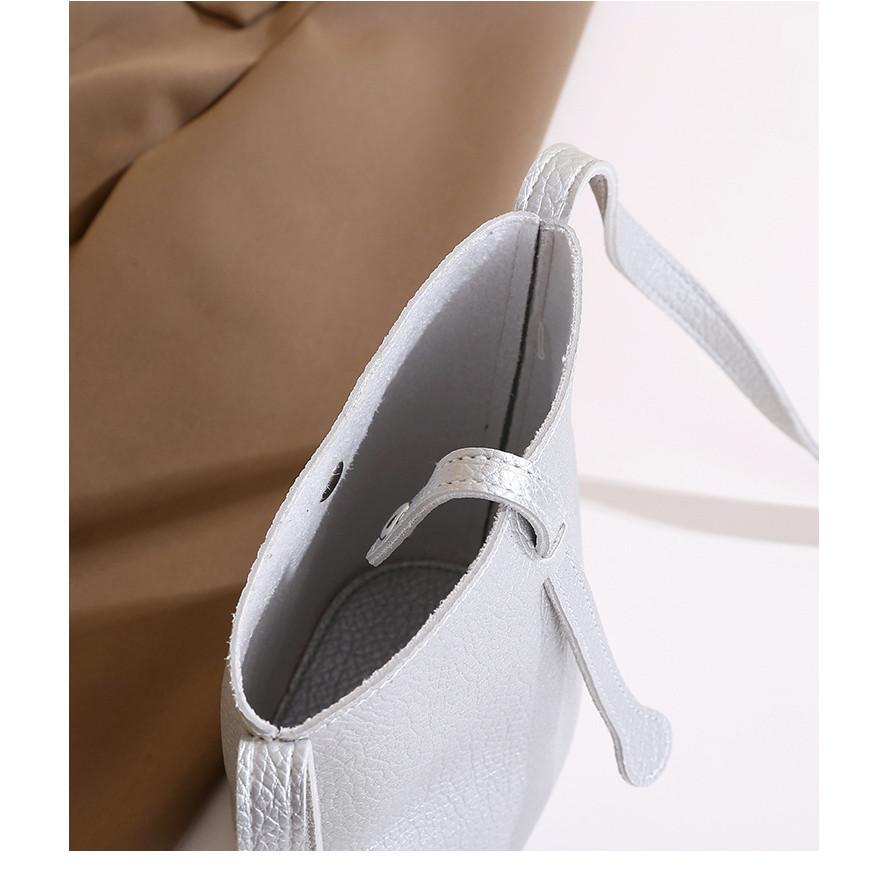 Ielgy Pearl Silver High-End Soft Leather Cross-Body All-Match Simple Ladies Mobile Phone Bag