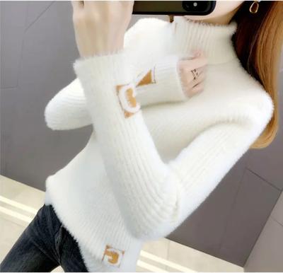 Solider Rollkragenpullover in Nerzoptik für den Winter mit langärmeligen Strickpullovern für Damen
