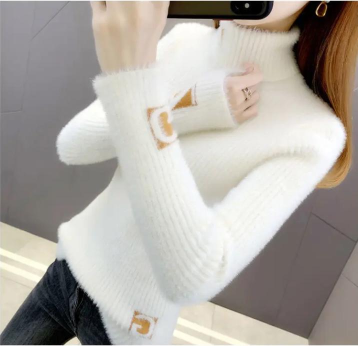 Maglione Dolcevita Solido Tipo Visone da Donna Inverno con Maglione Lavorato a Maglia a Manica Lunga Top da Donna