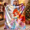 Winx Club Pattern Blanket for Home Decoration, Bed, Sofa, Car Travel, Camping, Suitable for All Seasons, Birthday Christmas Gift