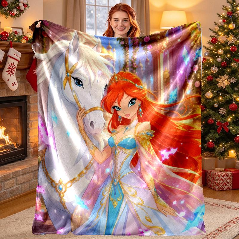 Winx Club Pattern Blanket for Home Decoration, Bed, Sofa, Car Travel, Camping, Suitable for All Seasons, Birthday Christmas Gift