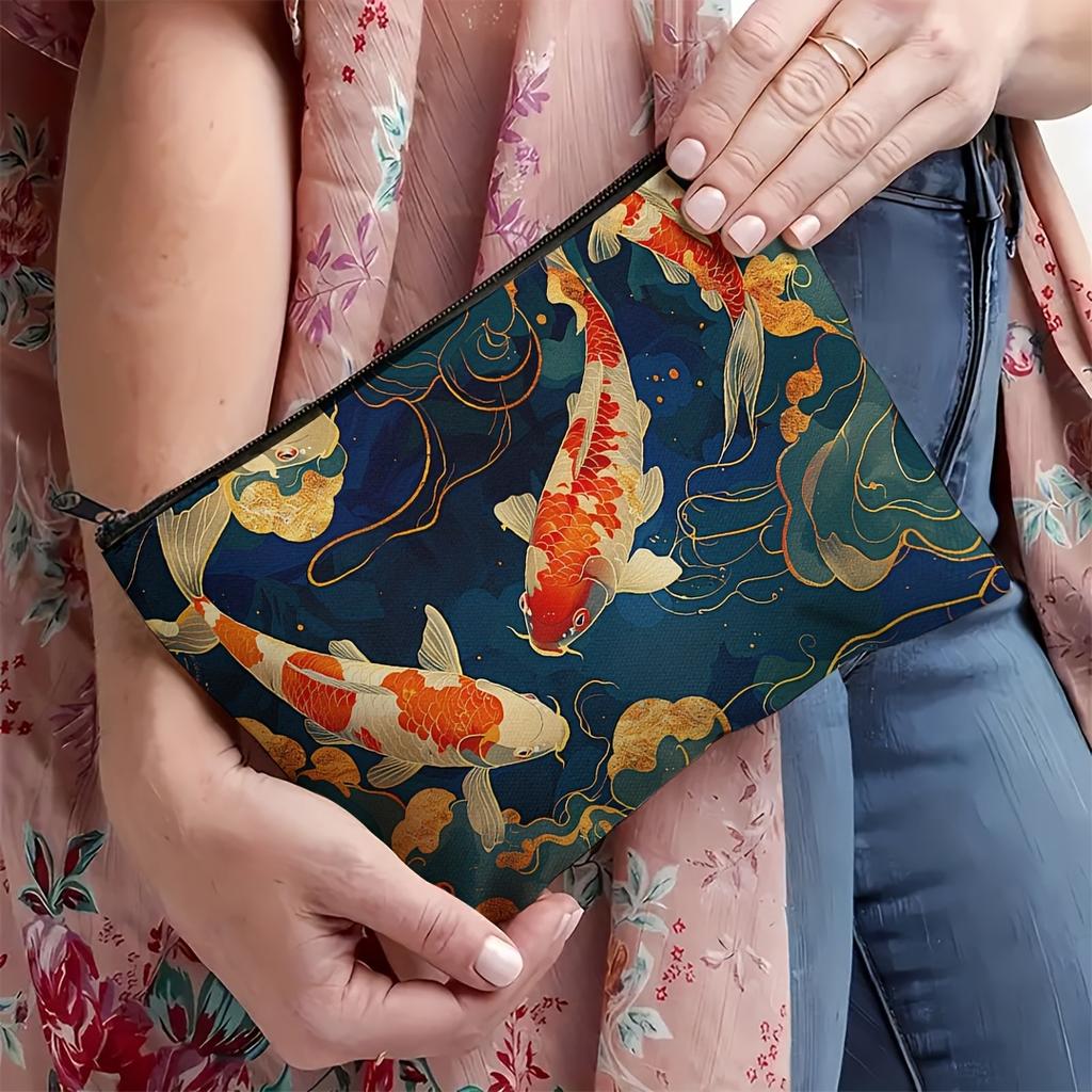 Koi Fish Design Cosmetic Pouch Stylish Women'S Cosmetic Bag, Versatile Portable Toiletry Bag, Organizer Bag, Travel Cosmetic Bag