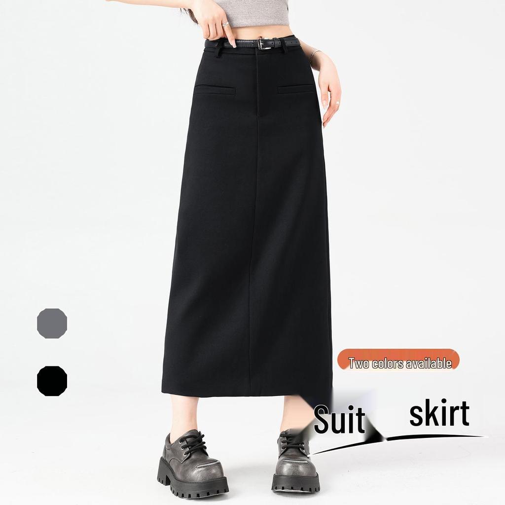 Gray High-End Slimming Skirt for Women - Spring 2026 Arrival, Versatile Temperament, Slit, Hip-Hugging, Mid-Length Skirt