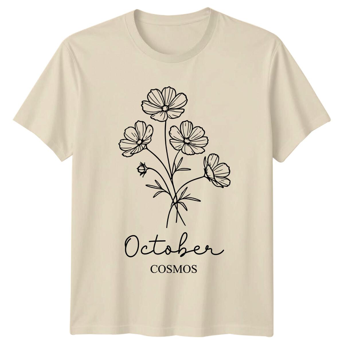 October Cosmos Flower T-Shirt, Birth Month Floral Tee 2XL