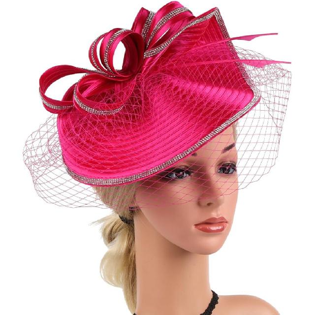 VALICLUD Women’s Elegant Cocktail Tea Party Fascinator Hat Headband in Rose Red, Lightweight Mesh Material, Wedding and Special Occasion Accessory
