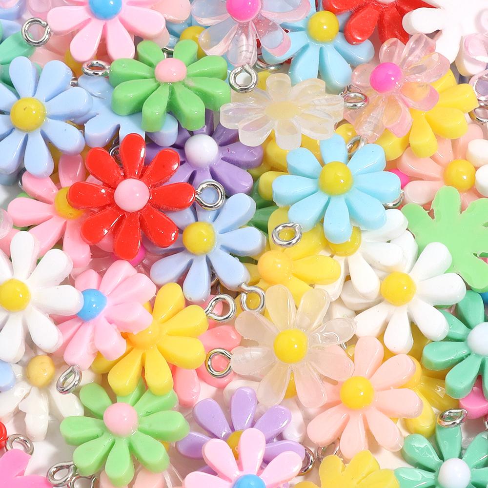 10pcs/Lot Resin Daisy Flower Pendant Colorful Glossy Surface Flower Charm For Jewelry Making DIY Keychain Earring Charm Pendant