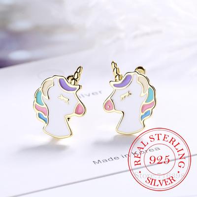 Real  Gathering Jewelry Tone Ear Studs Cute Unicorn Stud Earrings Ladies Girls Daughters Event Best Friend Giveaway GiftCute Ear