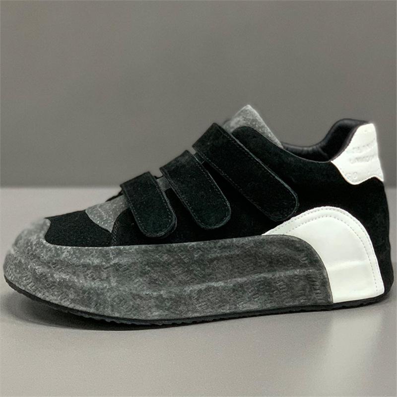 

Velcro new retro sneakers flip leather trendy shoes soft-soled casual board shoes ysd 43 чорний колір сірий