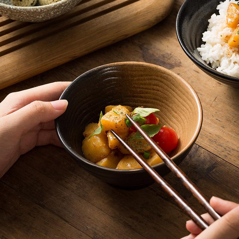 Japanese Ceramic Bowl Household Rice Bowl Commercial Small Horn Bowl Retro Hat Bowl Creative Tableware Good-Looking Small Bowl