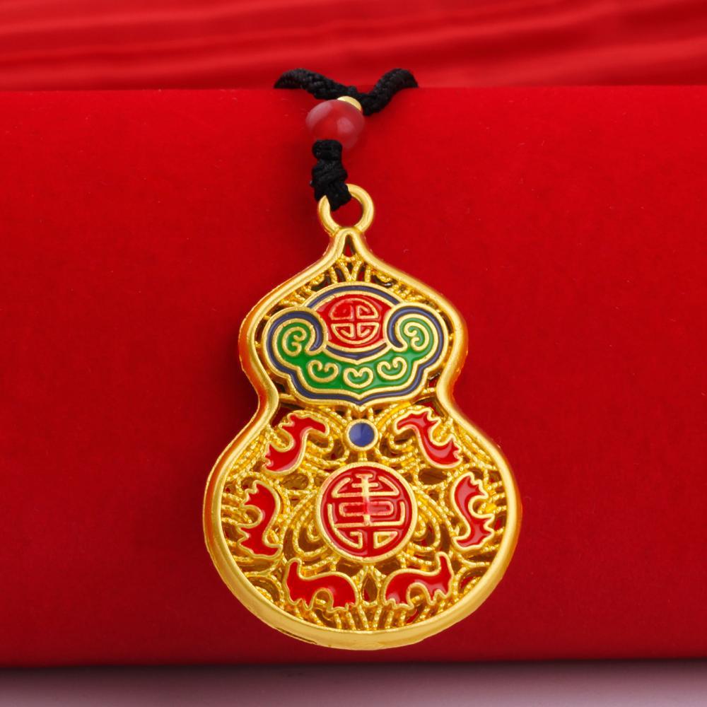 Náhrdelník s přívěskem z pískového zlata Buddha Dragon Yellow Gold Černý provazový řetízek na krk
