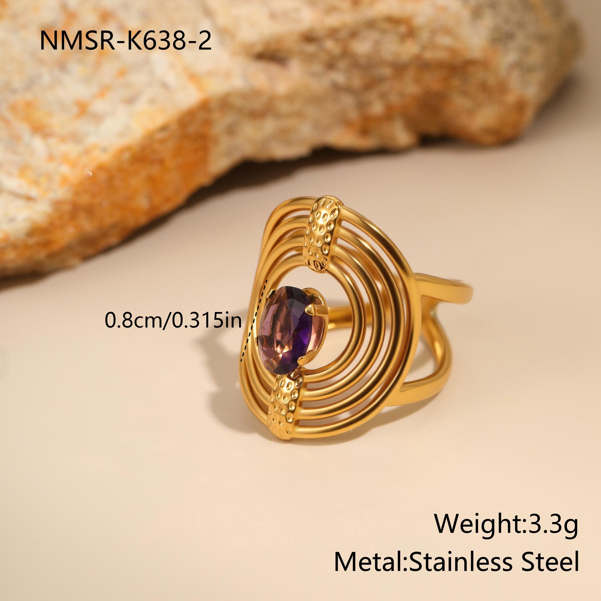 GEMCHIC Women s Geometric Open Adjustable Ring with Purple Crystal Beaded Design Luxury Gold Plated Stainless Steel Fashion Statement Jewelry
