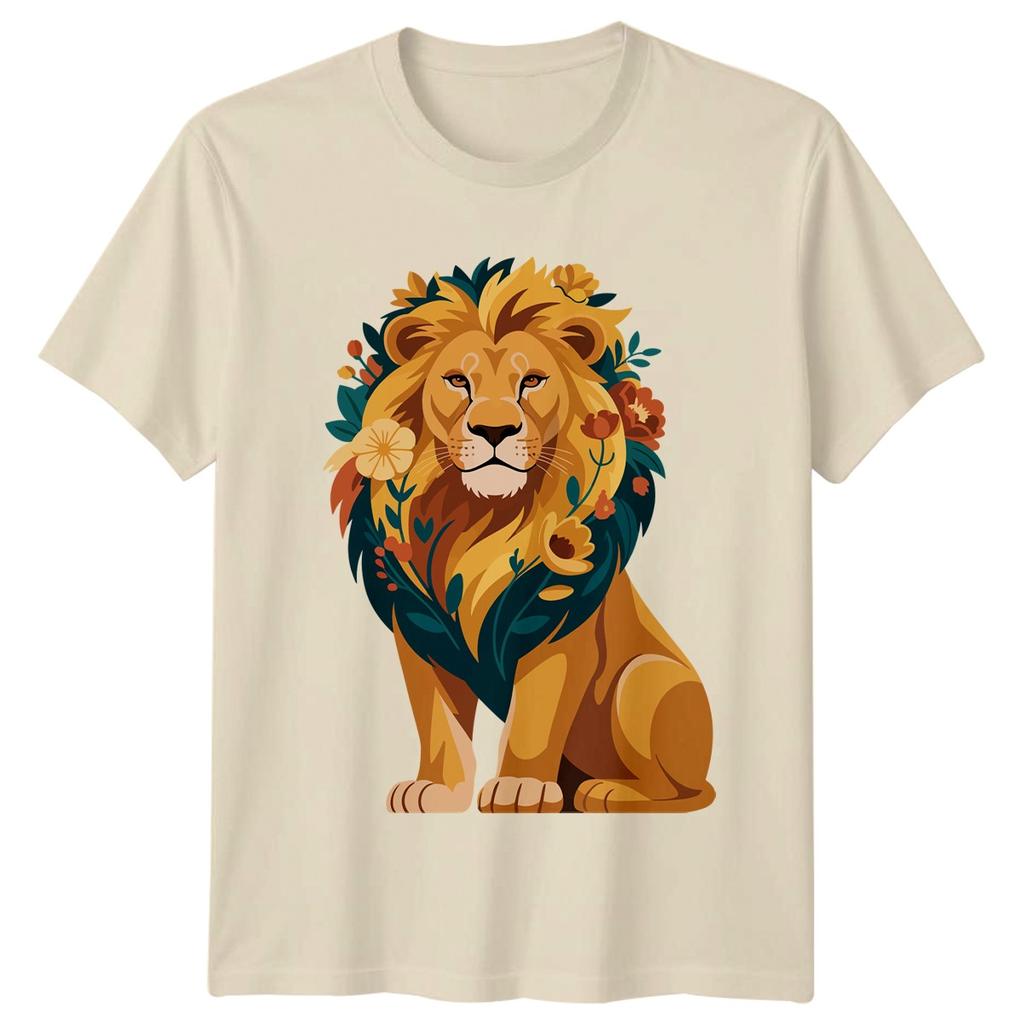 Floral Lion Unisex T-shirt Stylish Animal Lover Funny Cute Cartoon Birthday Gift Unisex T-shirt