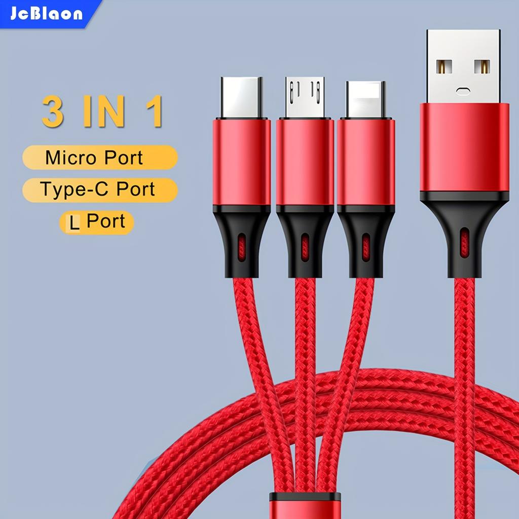 3-in-1 Schnellladekabel, Multi-Ladekabel USB-Kabel-Adapter mit für Apple-Laden/Typ C/Micro-USB/Tablets...ect.