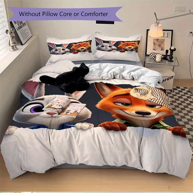 

3 шт. Мультяшный комплект постельного белья Джуди и Ник Зверополис Включает 1 пододеяльник и 2 наволочки, Удобное постельное белье со стильным дизайном для спальни.S008 135x200cm