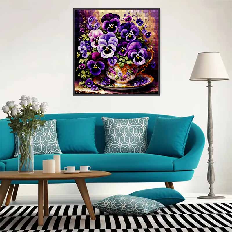 New Arrival 5D DIY Full Circle Diamond Painting "Teacup Purple Flower" Embroidery Cross Stitch Home Decor Gift