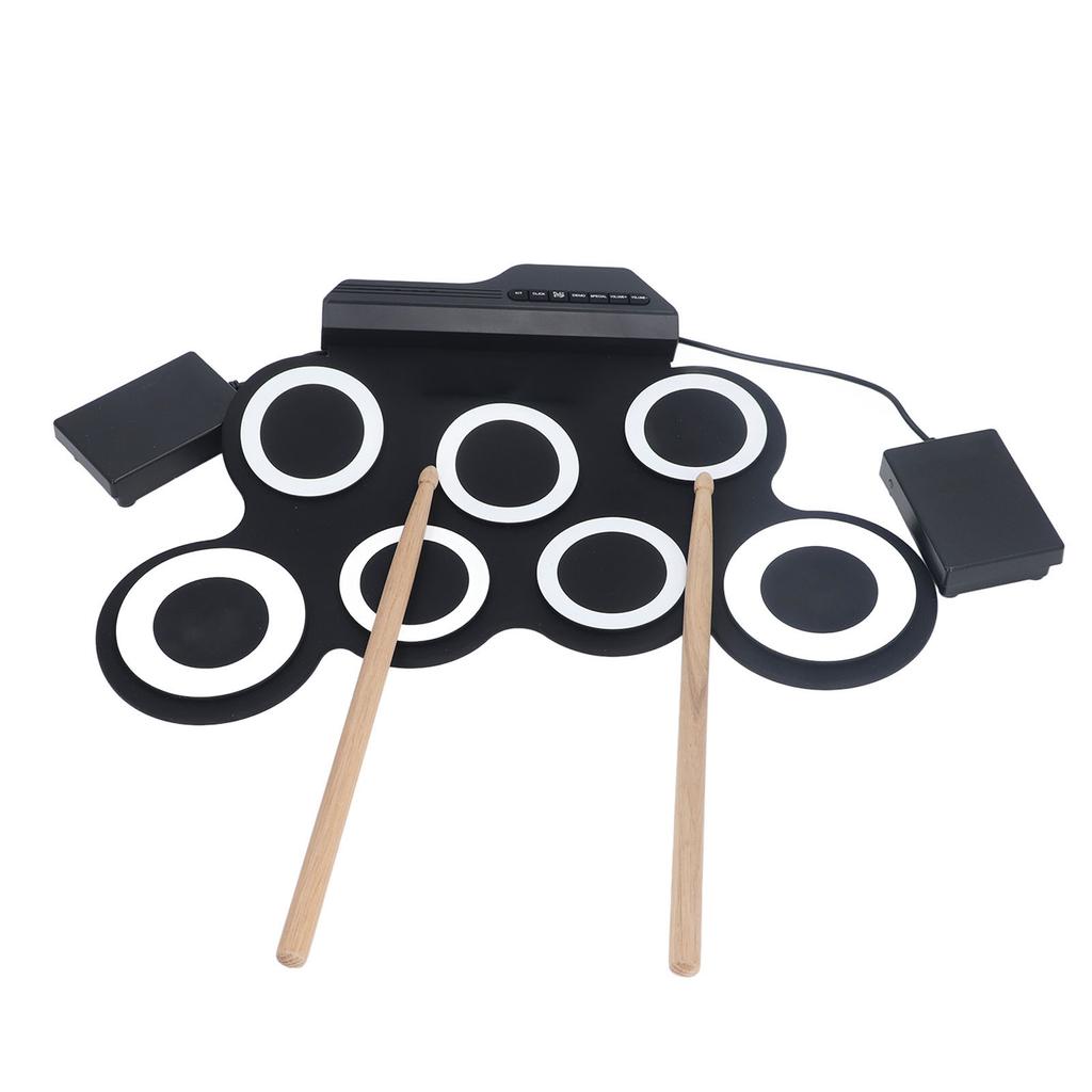 Kids Electronic Drum Set Simulation Sound Soft Silicone Roll Up Drum Practice Pad with Foot Pedal